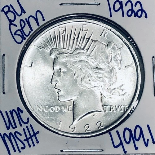 1922 BU UNCIRCULATED SILVER PEACE DOLLAR AUTHENTIC U.S. MINT FREE SHIPPING 4991