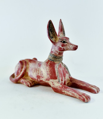 Red Old Finish Anubis Dog Jackal Ancient Egyptian Statue Made in Egypt