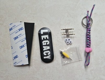 Legacy 34mm Professional Fingerboard BLACK Complete Skateboard W/ Keychain Leash