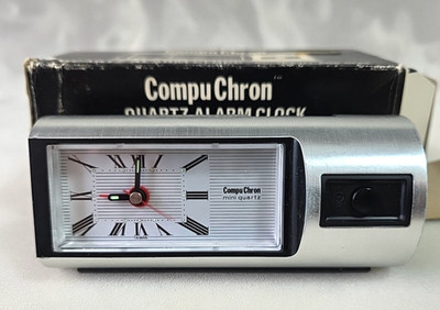 Vintage Compu Chron Quartz Analog Alarm Clock CC8120 -Silver - Tested Works