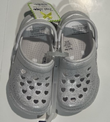 First Steps Girls Classic Glitter Clogs White Slippers Size 10