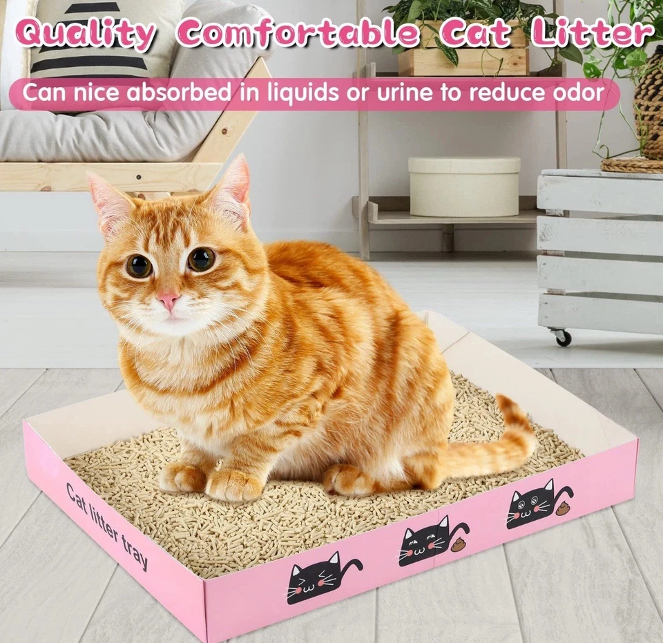 30 Pack Disposable Cat Litter Box Foldable Paper Kitty Tray 13.8x10x2 in Smal... - Image 3 of 4