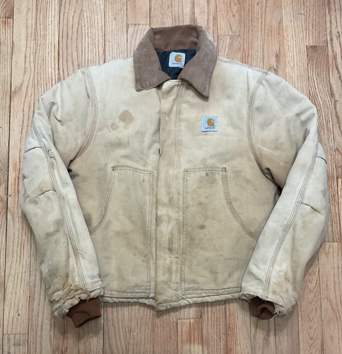 Vtg 1980's Carhartt Quilted Jacket Detroit Union USA Made Tan Faded J22 Sz S/M - Image 1