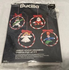 Vintage BUCILLA Jeweled Holiday Ornaments Christmas Rings Kit 3582 Set Of Four