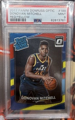 Donovan Mitchell Rookie PSA 9 2017 Donruss Optic Rated Rookie Red/Yellow #188
