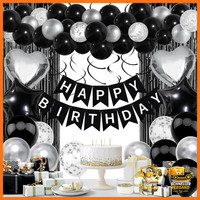 Geburtstagsdeko Schwarz Weiß Happy Birthday Girlande Luftballons VorhäNge