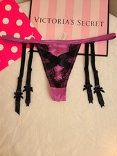 NWT VTG Victoria's Secret Silky Charmeuse Satin Garter Thong Panty OS One Size