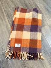 FARIBO Orange Brown 100 Fall wool fringed throw blanket 50 x 44 EUC