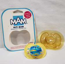Vintage Ulti MAM Pacifier Blue Yellow Sharks 1995 Sassy Orthodontic Latex Nipple