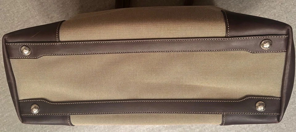 Prada Tote Bag Canvas Leather Beige Brown Silver Hardware Logo Shoulder Purse - Image 3 of 4