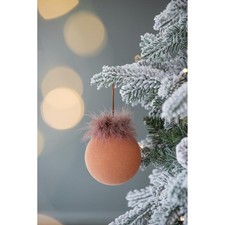 3.9" Glass Christmas Ball Ornaments, Set of 6, Brown Flocking