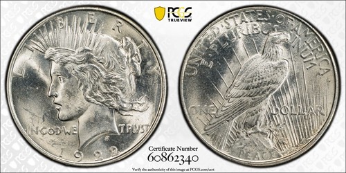 1922 P Peace Dollar - PCGS MS62 $1 - 90% Silver