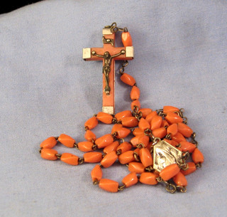 VINTAGE ROSARY CORAL BEADS CRUCIFIX CROSS JESUS CHRIST LOURDES PRAYER CHAIN