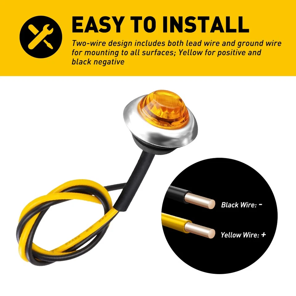 20X luces de señalización laterales LED redondas ámbar de 3/4" con separación de bala para camión remolque RV Foto 4 de 4