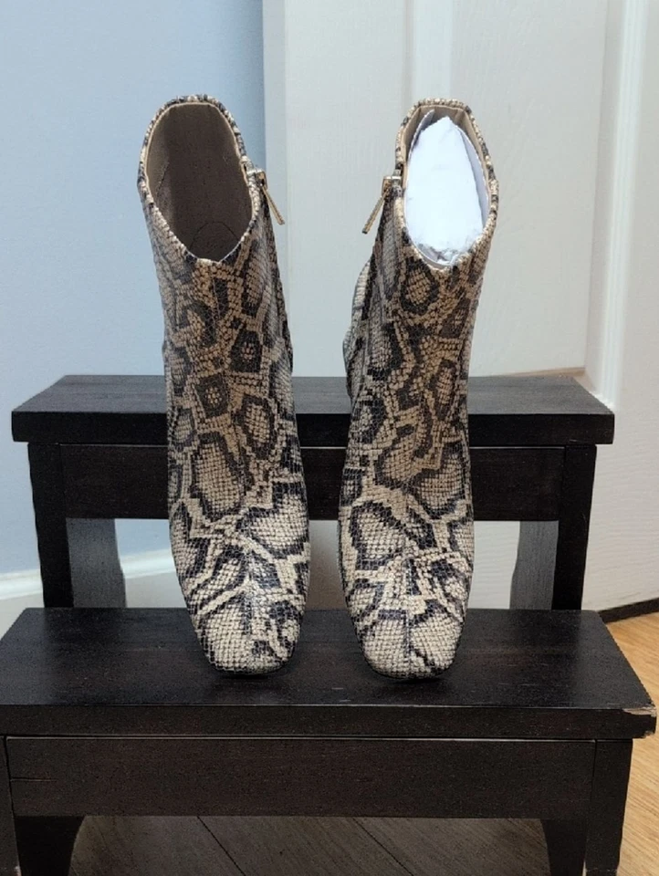 Sam Edelman Paige2 Botines de Cuero con Patrón de Piel de Serpiente - Beige/Negro 7.5M NUEVO - Imagen 2 de 4