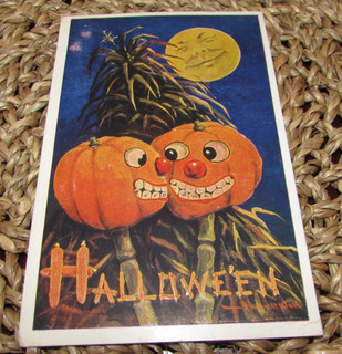 Antica cartolina Halloween 1908 luna di Jackolantern Bernhardt parete in rilievo