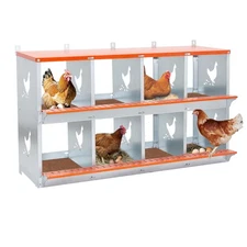 8-Bay Metal Nest Box-Wall Mount, Vented Galvanized Steel Coop Equipment Orange