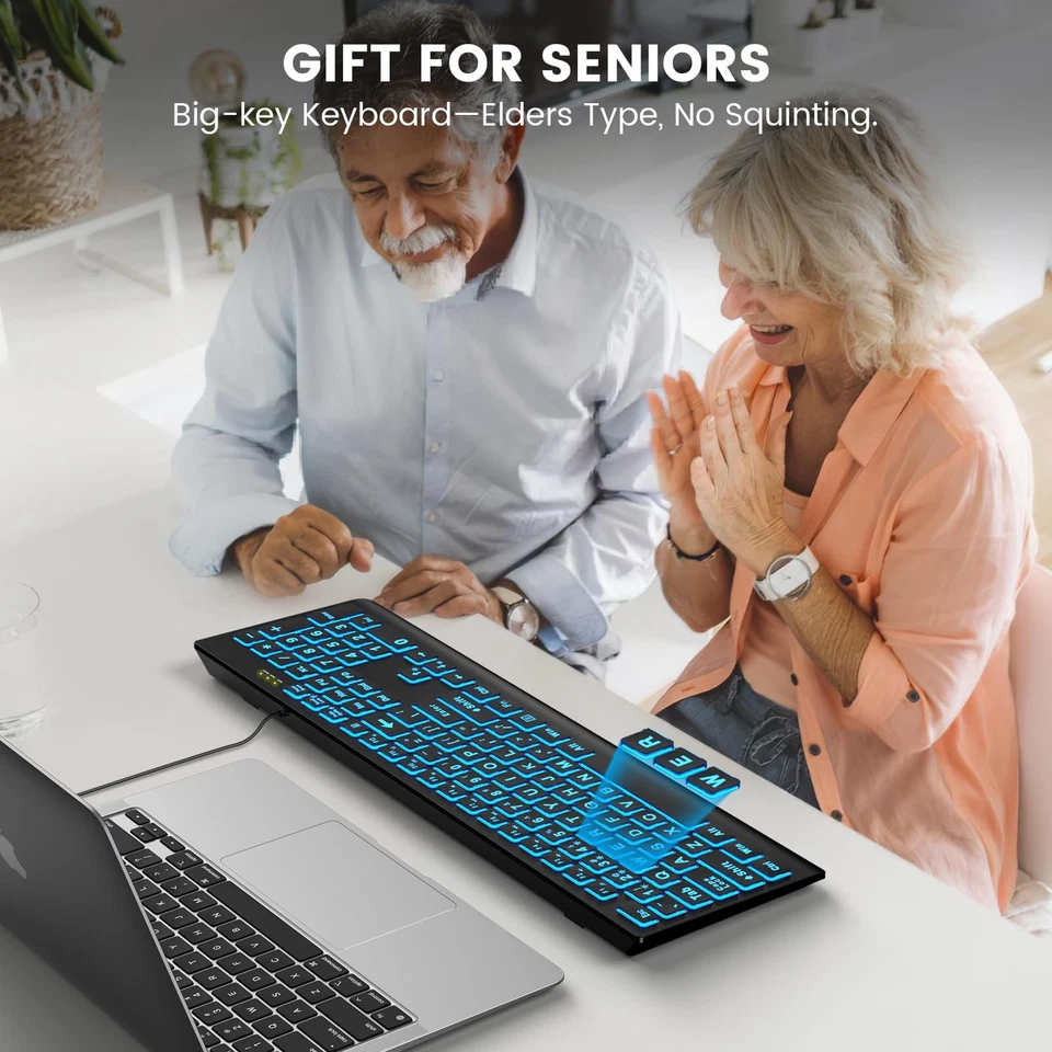 Large Print Backlit Keyboard, Wired USB Lighted Computer Keyboards with 7-Color - Image 4 of 4
