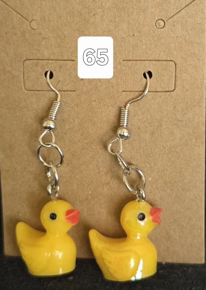 Yellow Duck Dangle/Drop Hook Earrings Plastic Lobe Pair Nickel-Free - Image 1 of 1