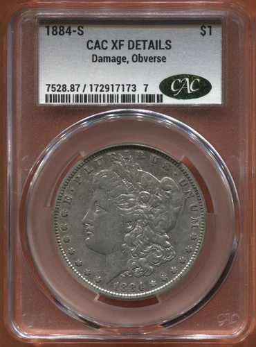 1884-S Morgan Silver Dollar, CACG XF Details (Damage to Obverse)