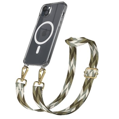 MagSafe Handyhülle mit Band für Apple iPhone 15 Plus Cover Kette Grün Mix - Gold