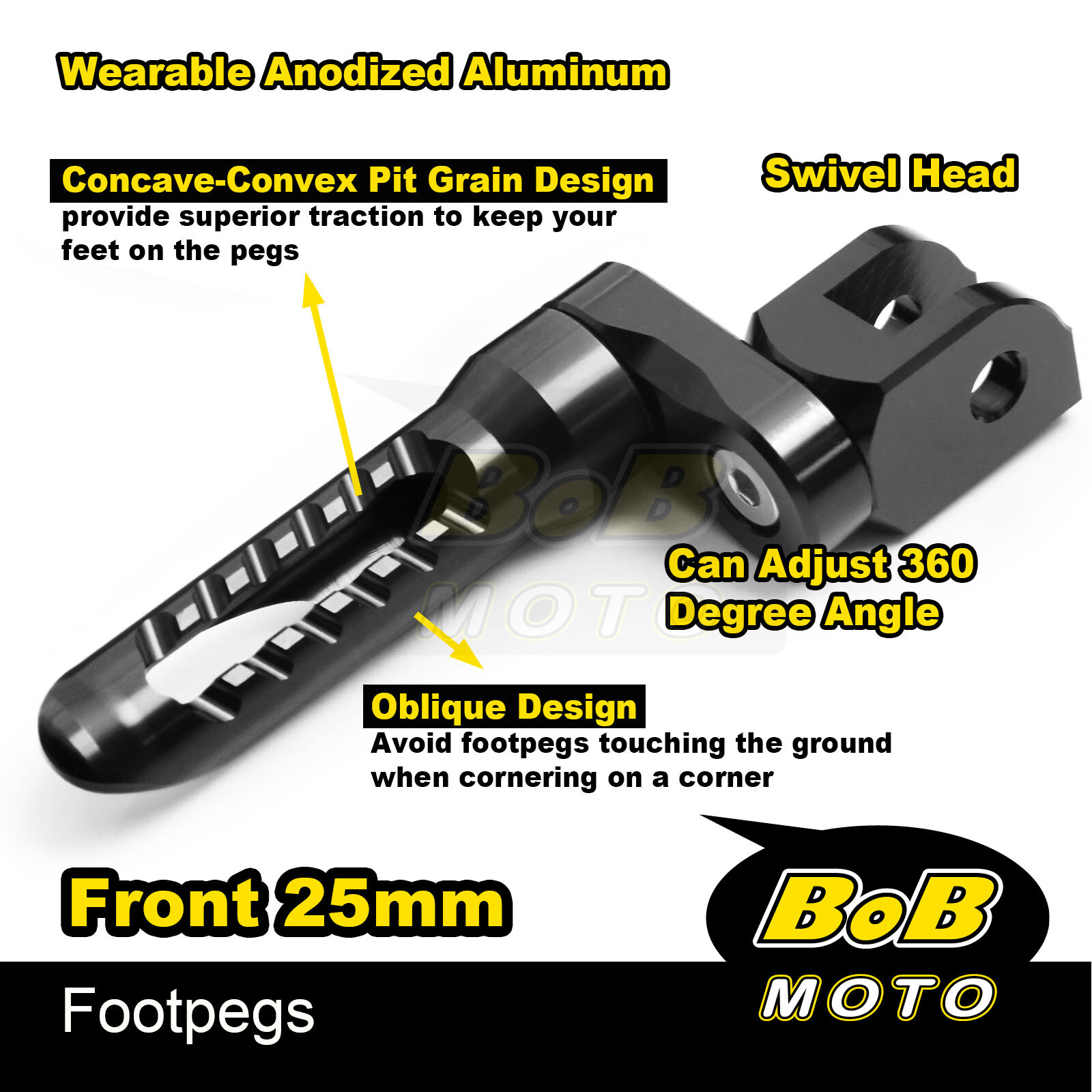 BOB 25mm Extend Front Foot Pegs BLACK For Triumph Daytona 675 / R 10 11