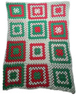 Holiday Christmas Handmade Granny Square Afghan Blanket Red White Green Silver