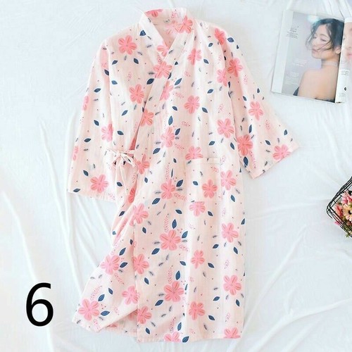 Women Floral Cotton Kimono Pajamas Bathrobe Sleepwear Japanese Nightwear Kawaii - Picture 8 of 17