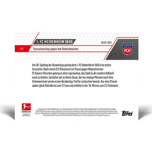 Topps Now Bundesliga 2023-24 - Card 159 - 1. FC Heidenheim - Sieg gegen Bayern - Picture 2 of 2