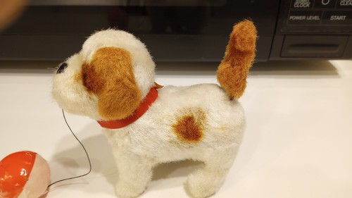 Vintage Alps mechanischer Aufziehhund mit Ballschwanz dreht Hund spielt mit Ball - Bild 4 von 8