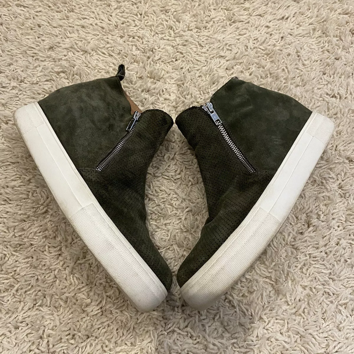 Steve Madden Carlen Wedge Sneaker Suede Leather Green Bootie Size 9.5