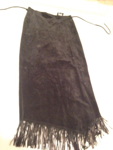 Women's 6 Cuir Zebra Leather Long Black Suede Fringe Skirt - Picture 2 of 12