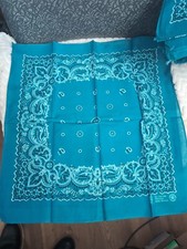 Lot-2 Vintage Turquoise PARIS Colorfast All Cotton Floral Handkerchief Bandanas