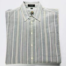 Hunt Club Men Button Up Striped Shirt Sz 16 1/2 34/35 Blue Red Green Long Sleeve