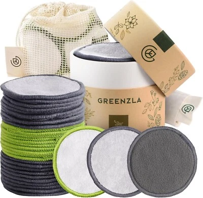 Greenzla Bamboo & Cotton Reusable Makeup Remover Pads w/ Laundry Bag (30 Pack)