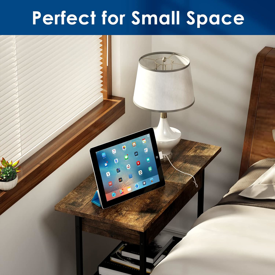 SAUCE ZHAN Sofa Side Table with USB Ports and Outlets, Narrow End Table