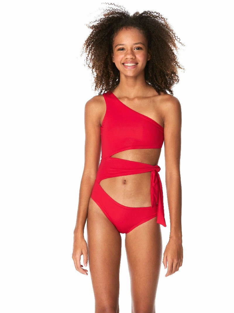 ❤️ NEW 12/10 SUBMARINE Tween GIRLS 1pc Elegant Assymetrical Red Day  Swimsuit ❤️