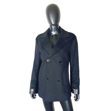 Alexander Mcqueen Black Wool Cashmere Leather Trim Double Breasted Jacket Sz 46