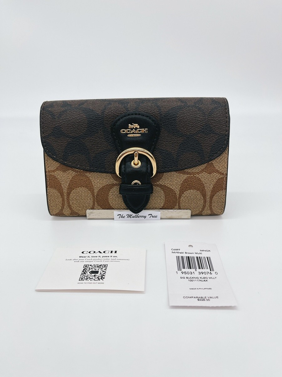Coach コーチ KLEO WALLET 二つ折り財布 Coach C6897 Kleo Wallet In Blocked Signature Canvas Khaki Brown