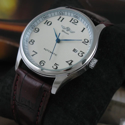 Winner Men's Classic Automatic Mechanical Stainless Steel Leather Date Wrist Watch