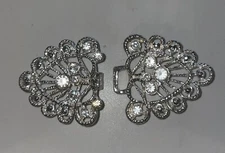Silver Plated Rhinestone Crystal Frog Hook and Eye Clasp Closure