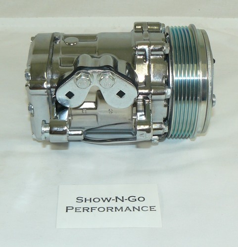 Chrome Mini AC Compressor Sanden SD-7 Style Serpentine Pulley Show Car Hot Rod - Picture 5 of 7