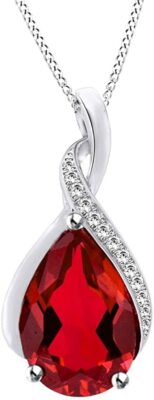 Simulated Ruby Tear Drop Pendant Necklace In White Gold Plated Sterling Silver
