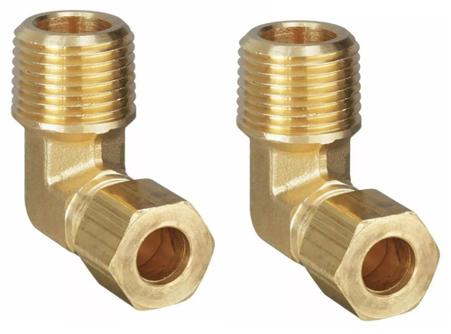 (2) LINCOLN PRODUCT 106951 90" ELBOW BRASS COMPRESSION 1/4" TUBE X 1/8" PIPE - Picture 1 of 4