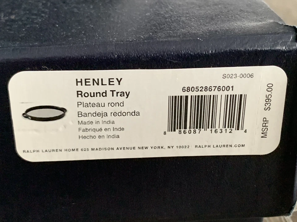 NOS AUTHENTIC RALPH LAUREN HENLEY 15” ROUND BLACK LEATHER & TEMPERED GLASS TRAY - Image 4 of 4