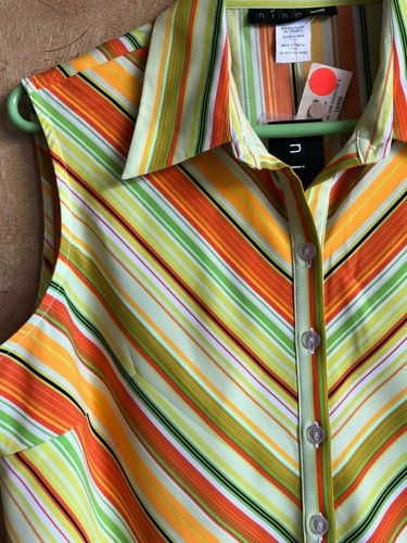 NWT NINETY Sz LARGE Womens SLEEVELESS BLOUSE SHIRT TOP DIAGONAL STRIPES COLORFUL - Picture 3 of 8