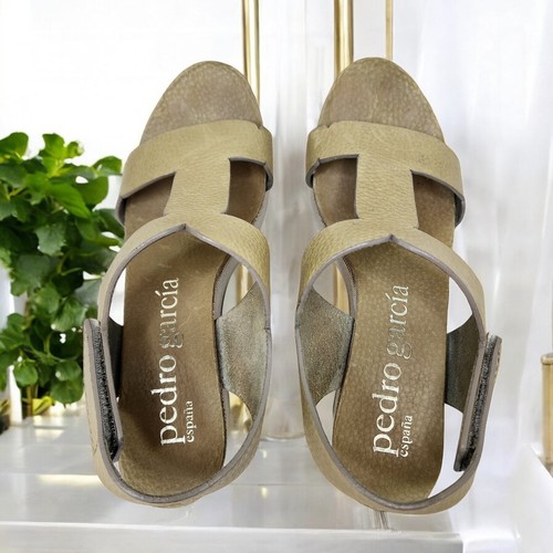Pedro Garcia Women Taupe Grey Pebble Leather Wedge Slingback Platform Sandal 7.5 - Picture 8 of 19