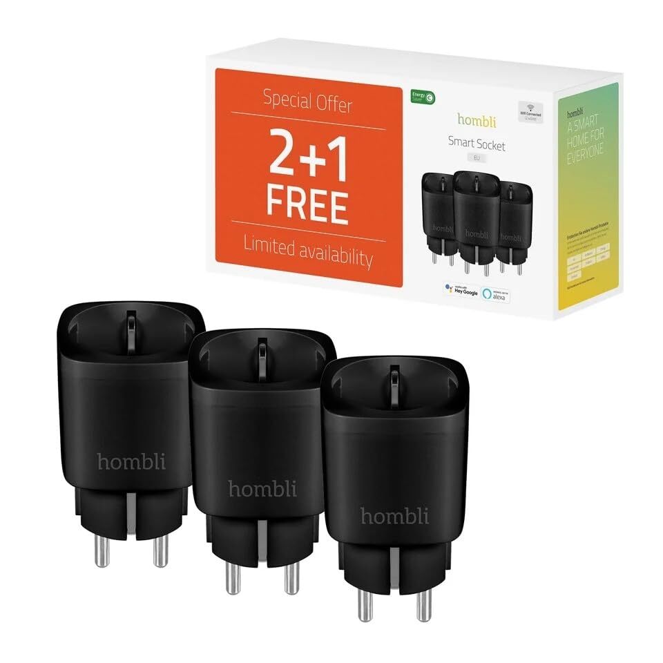 Hombli - Smart Socket (Eu), Promo Pack 2+1, Black NUOVO