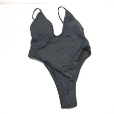 New Swimsuit One Piece Size M Black Swimwear Beach Bathing Women Solid
