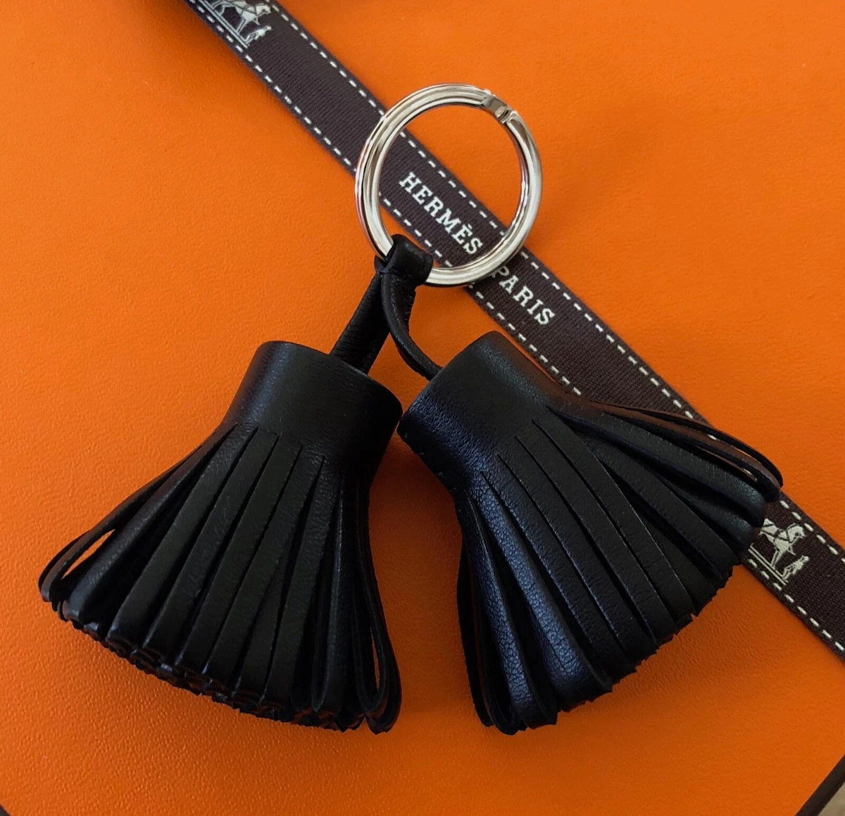 NIB Authentic HERMES So Black Carmen Uno Dos Leather Bag Charm Keychain